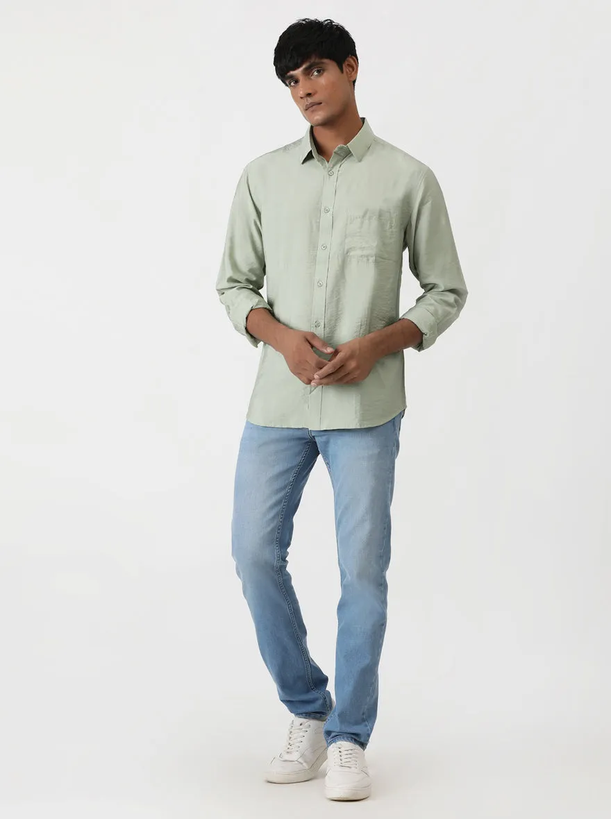 Green Solid Slim Fit Casual Shirt | Greenfibre