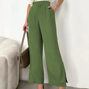 Green straight pants for ladies