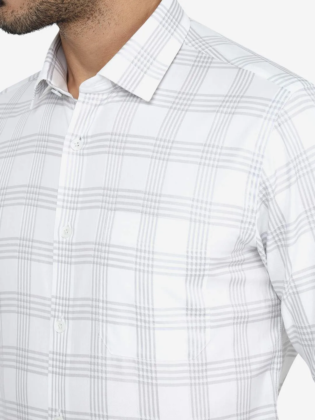 Grey Checked Slim Fit Formal Shirt | JadeBlue