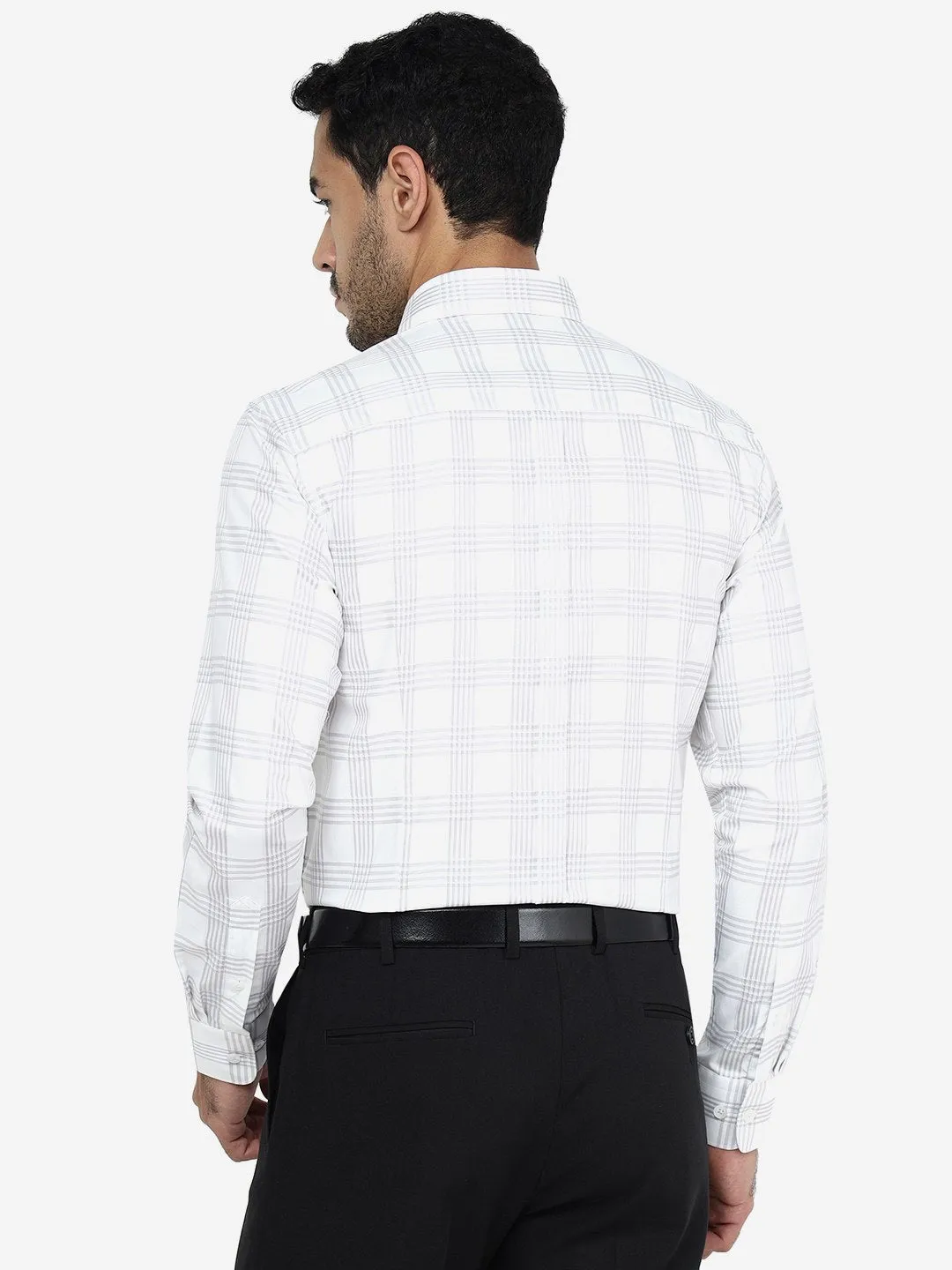 Grey Checked Slim Fit Formal Shirt | JadeBlue