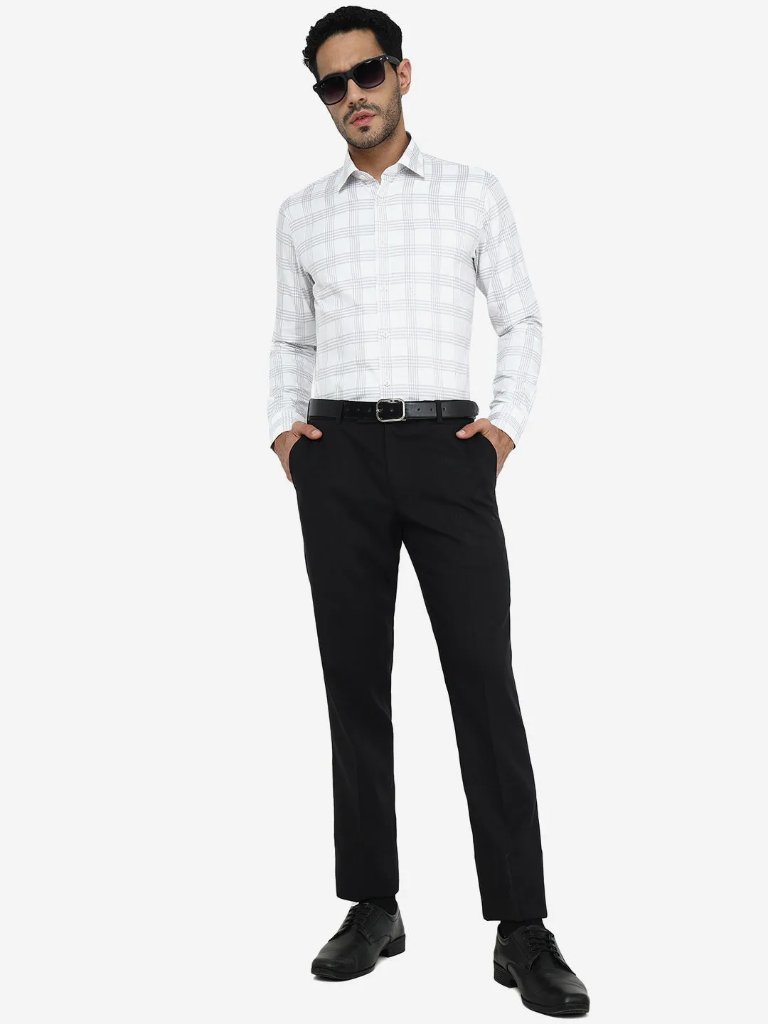 Grey Checked Slim Fit Formal Shirt | JadeBlue