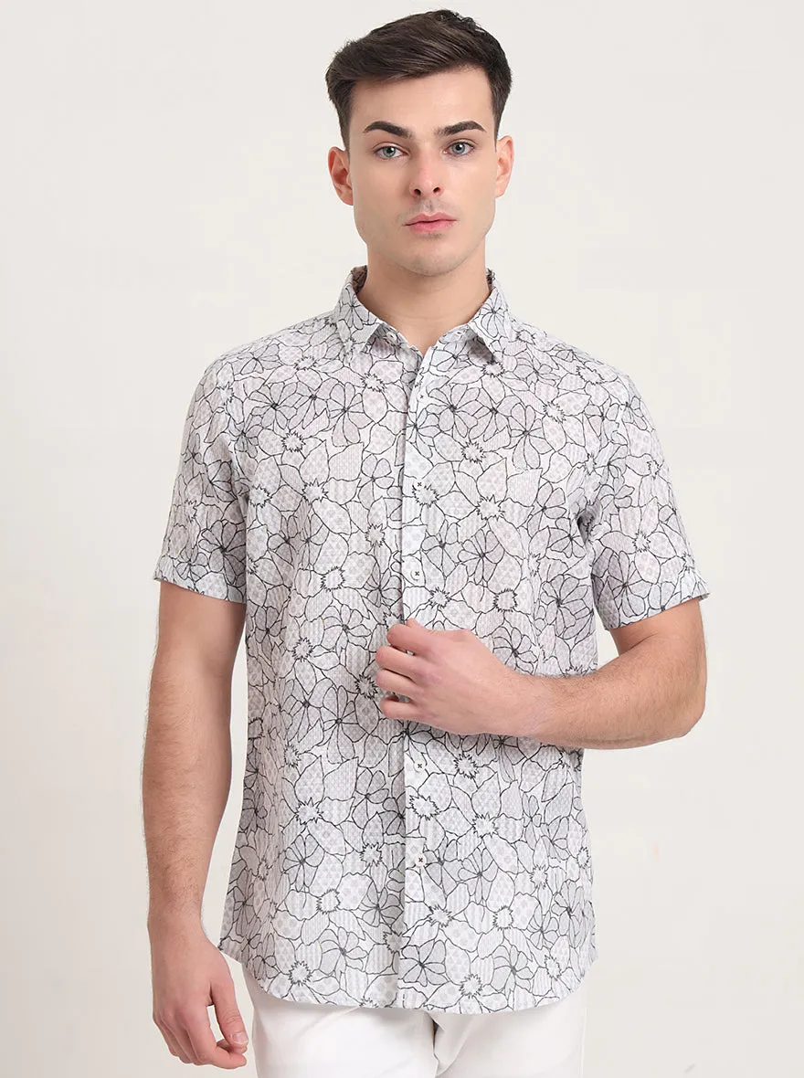 Grey Printed Slim Fit Casual Shirt | JadeBlue