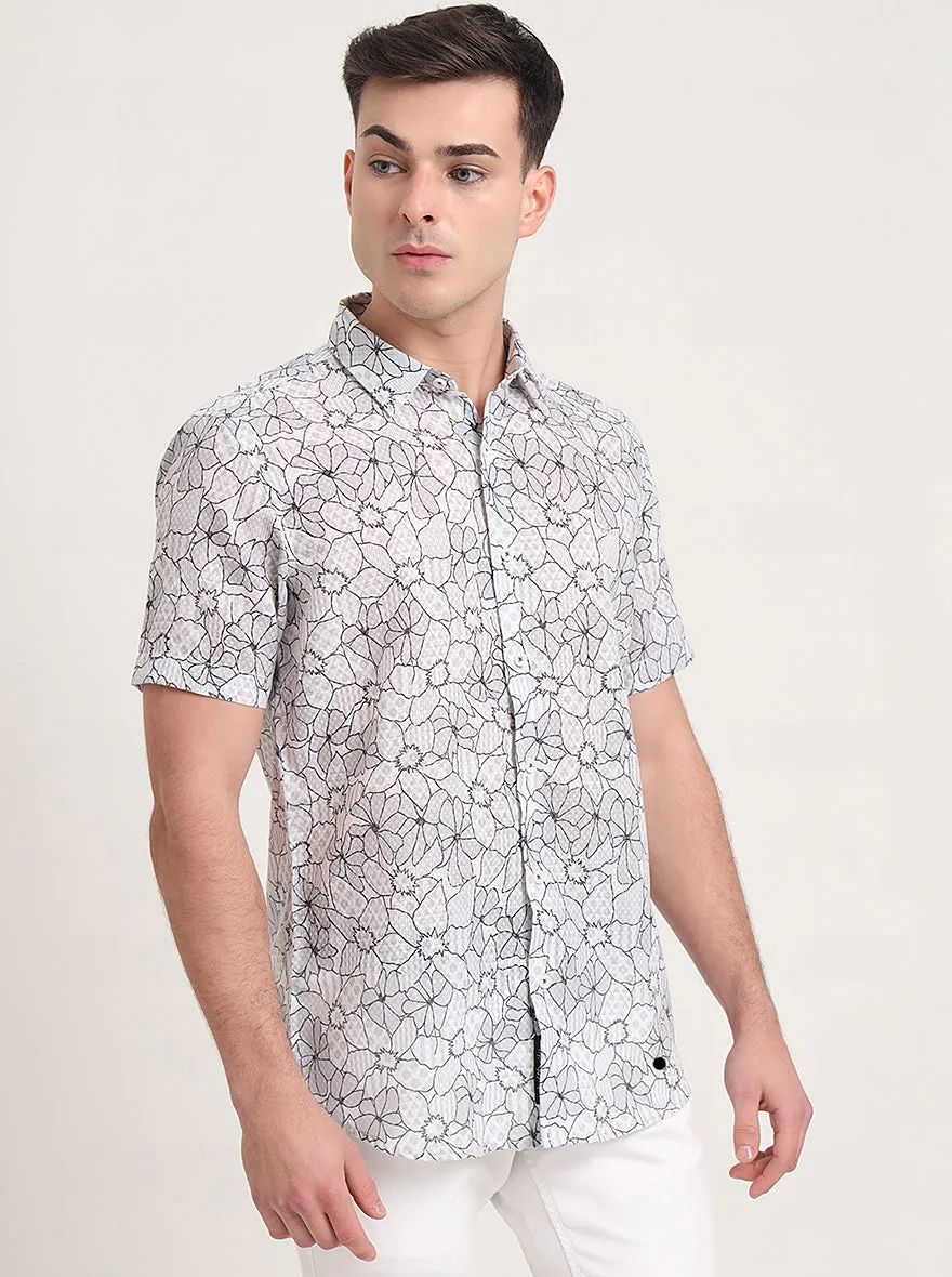 Grey Printed Slim Fit Casual Shirt | JadeBlue