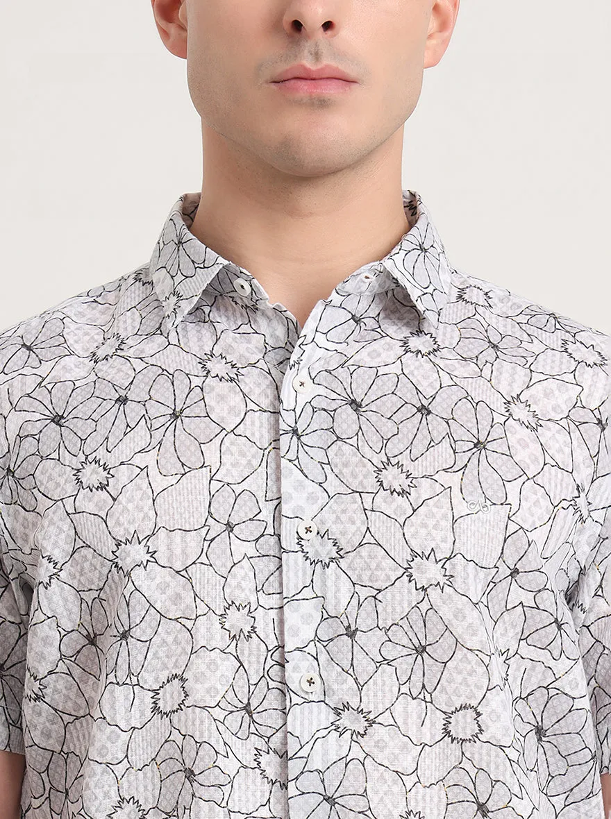 Grey Printed Slim Fit Casual Shirt | JadeBlue
