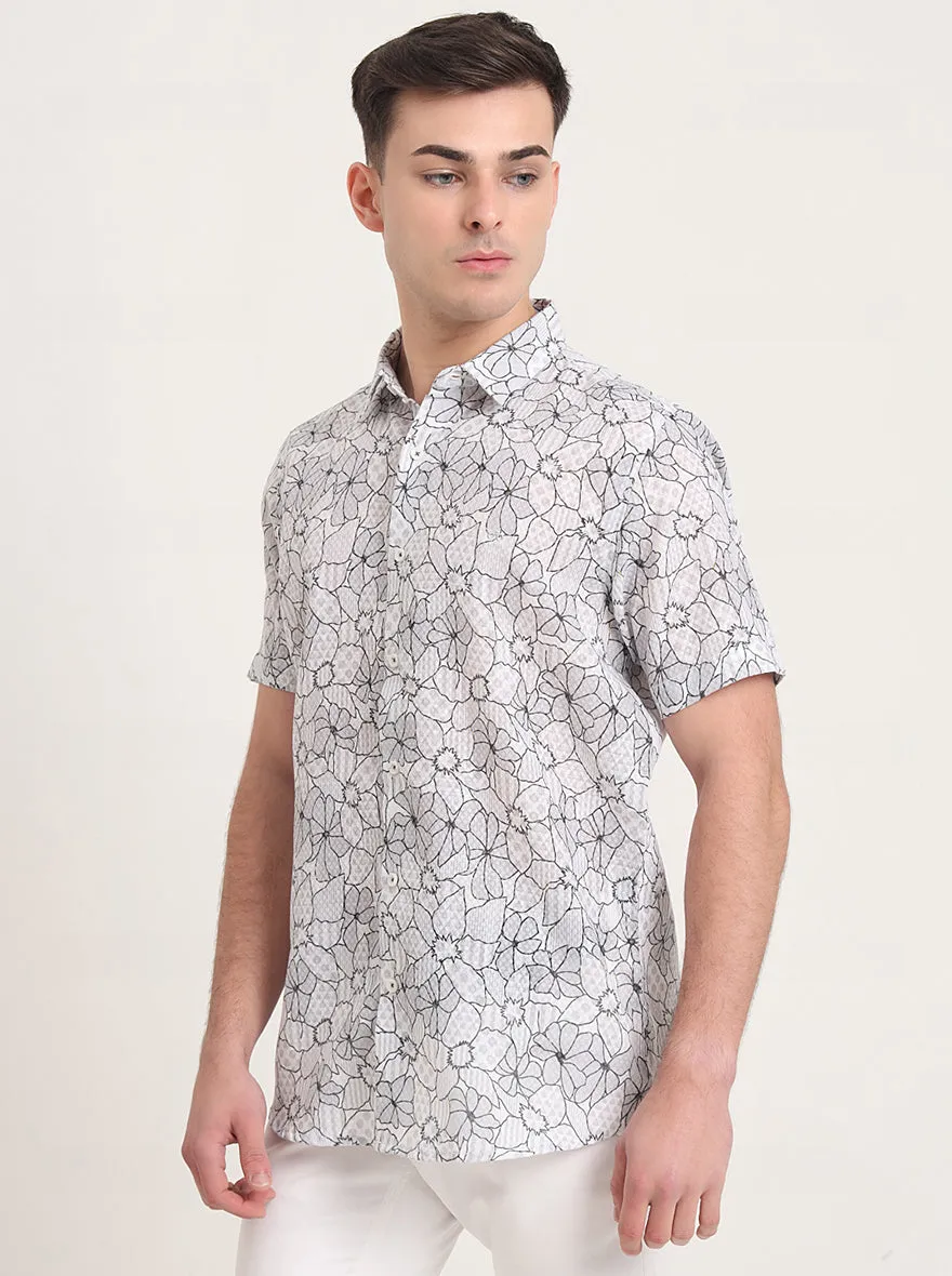 Grey Printed Slim Fit Casual Shirt | JadeBlue