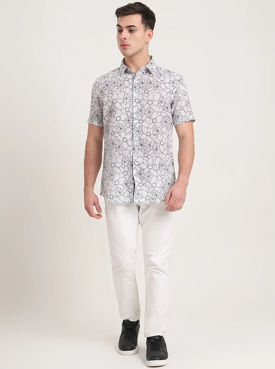 Grey Printed Slim Fit Casual Shirt | JadeBlue