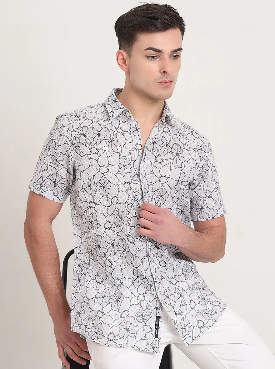 Grey Printed Slim Fit Casual Shirt | JadeBlue