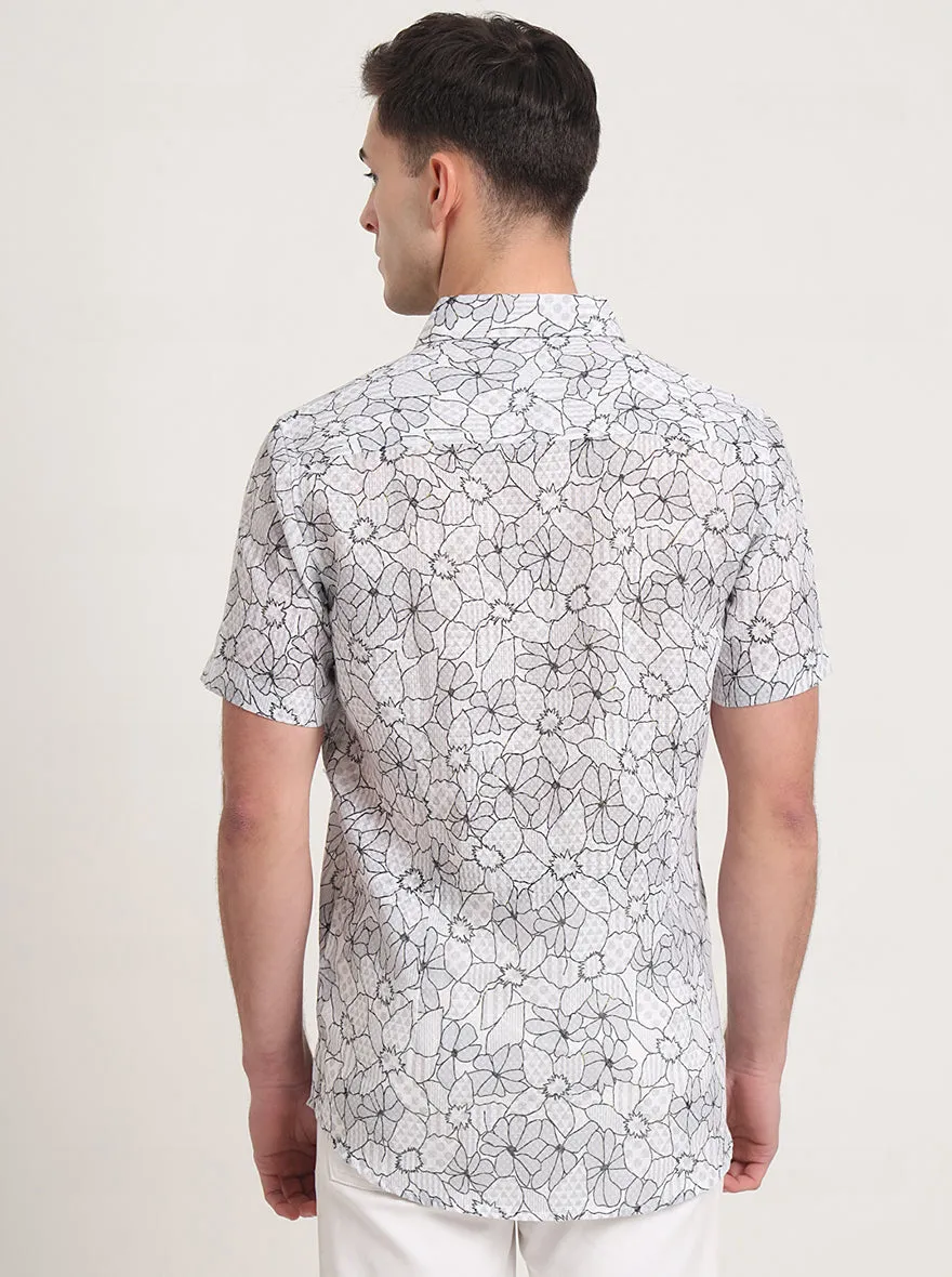 Grey Printed Slim Fit Casual Shirt | JadeBlue