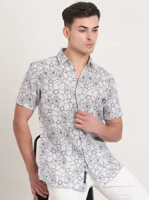 Grey Printed Slim Fit Casual Shirt | JadeBlue