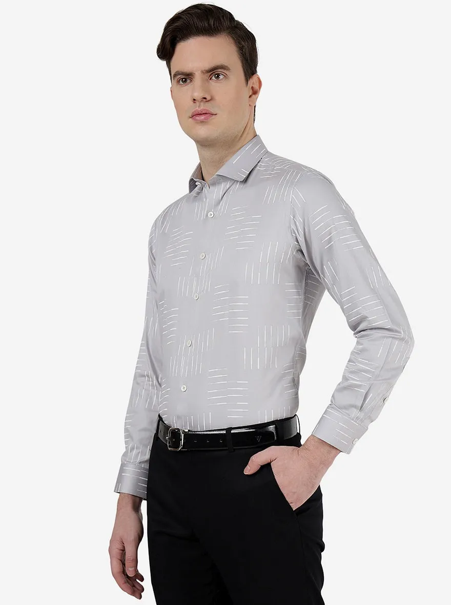 Grey Printed Slim Fit Party Wear Shirt | Greenfibre