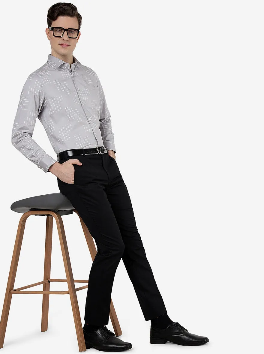 Grey Printed Slim Fit Party Wear Shirt | Greenfibre