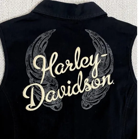 Harley-Davidson Collar Vest Womens 1W Traditional Wing Black Embroidered Lace