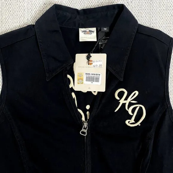 Harley-Davidson Collar Vest Womens 1W Traditional Wing Black Embroidered Lace