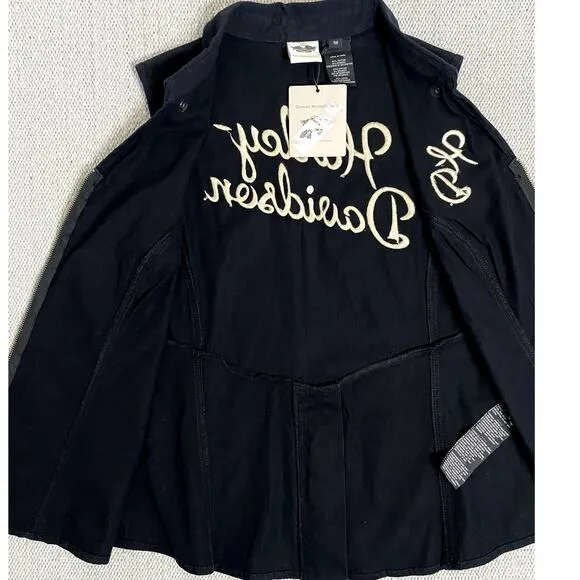 Harley-Davidson Collar Vest Womens 1W Traditional Wing Black Embroidered Lace
