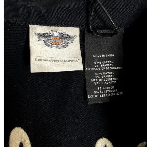 Harley-Davidson Collar Vest Womens 1W Traditional Wing Black Embroidered Lace