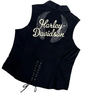 Harley-Davidson Collar Vest Womens 1W Traditional Wing Black Embroidered Lace