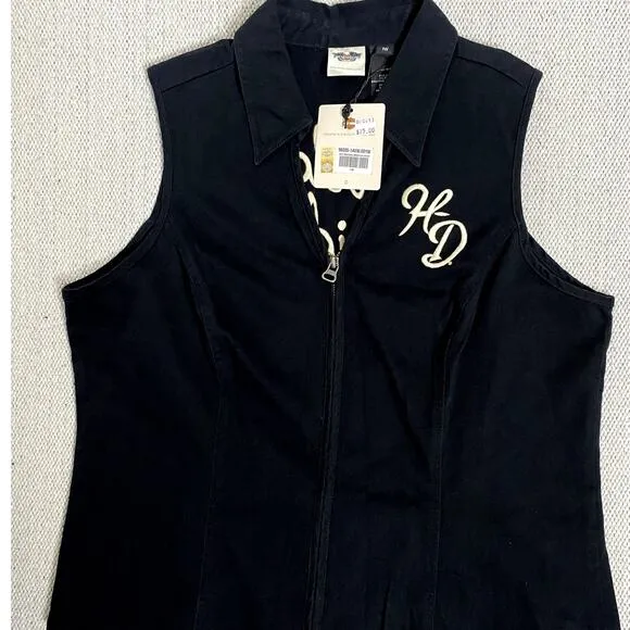 Harley-Davidson Collar Vest Womens 1W Traditional Wing Black Embroidered Lace