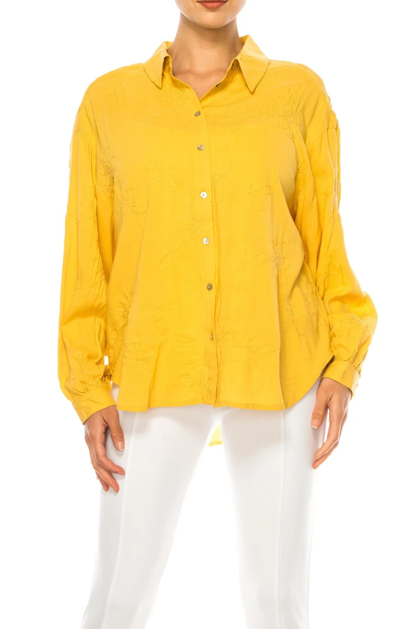Hester & Orchard Floral Embroidered Collared Shirt