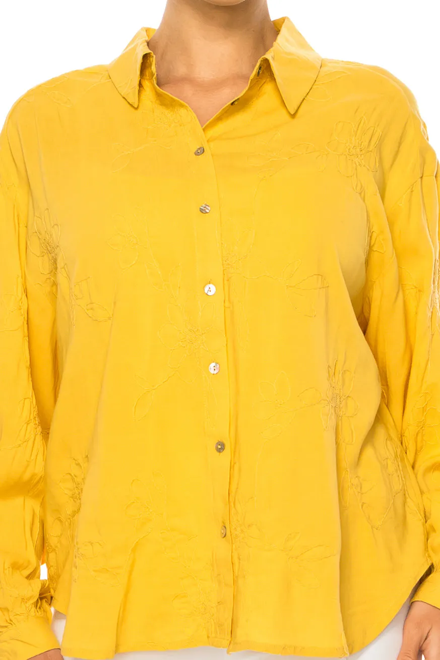 Hester & Orchard Floral Embroidered Collared Shirt