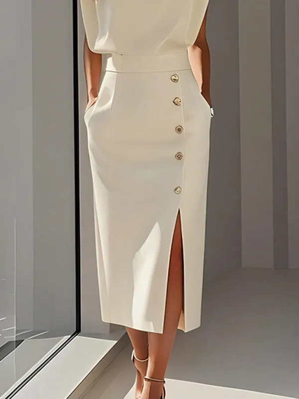 High Waisted Loose Split-Front Split-Joint Skirts