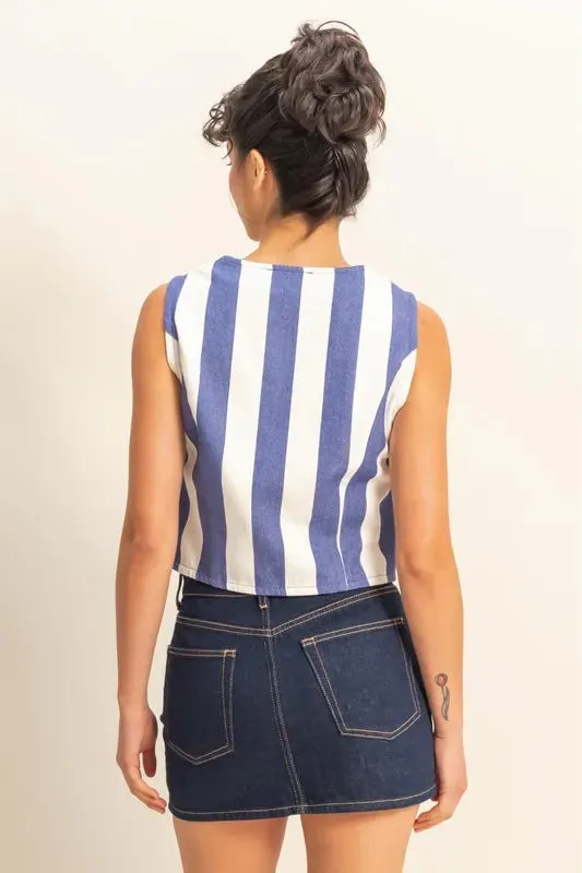 HYFVE Woven Striped V-Neck Button Down Vest