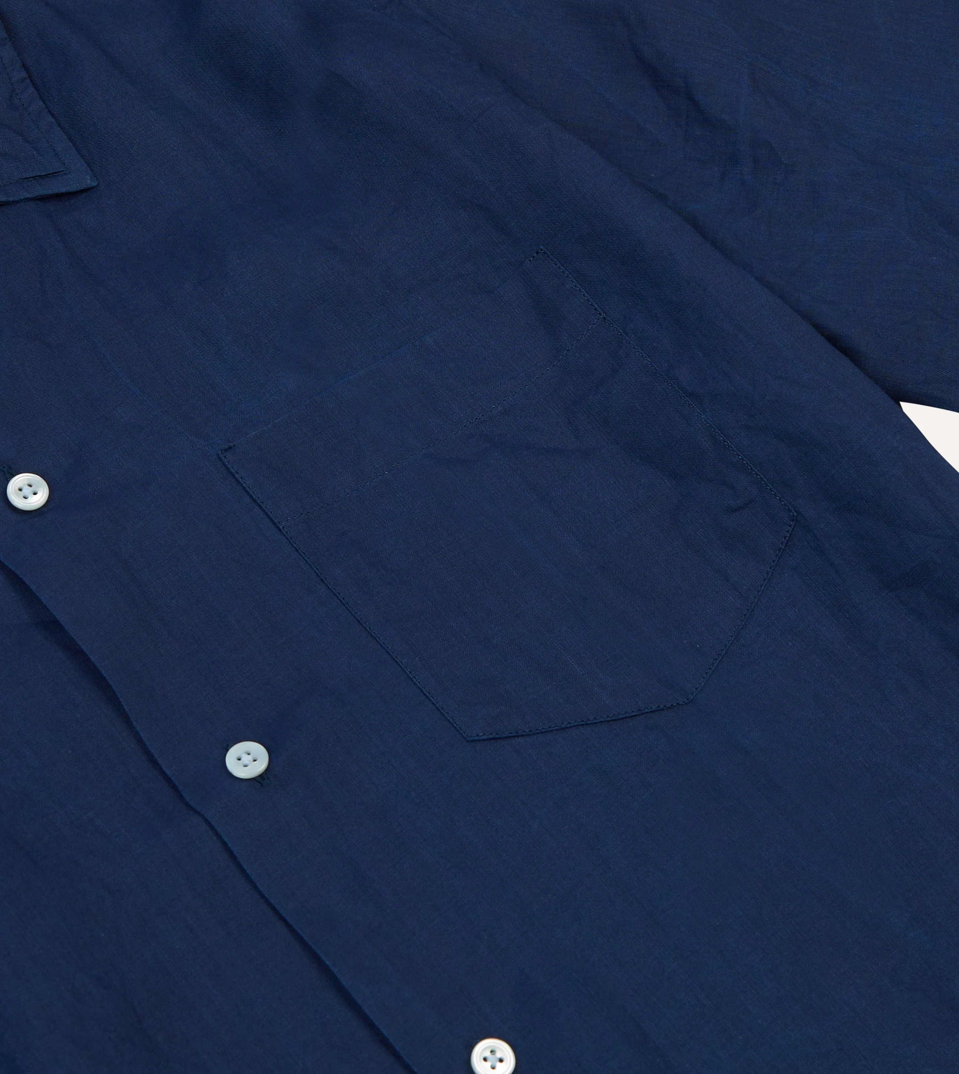 Indigo Ramie Camp Collar Short Sleeve Shirt
