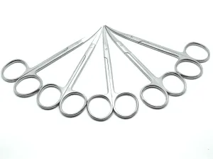 Iris Micro Dissecting Dental Lab Sharp Scissors, 4.5" (11.43cm) Fine Point Curved, Stainless Steel (Set of 5)