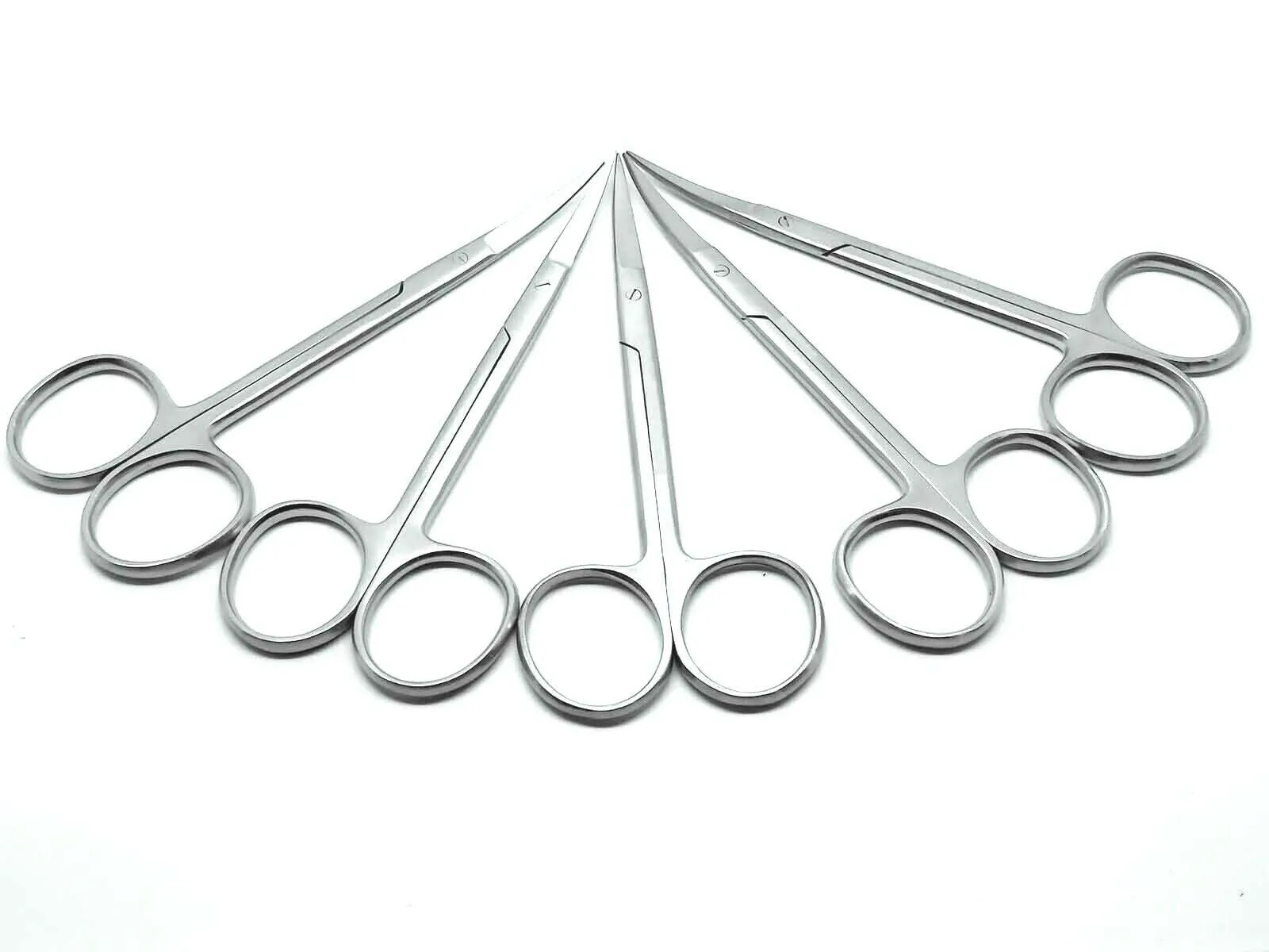 Iris Micro Dissecting Dental Lab Sharp Scissors, 4.5" (11.43cm) Fine Point Curved, Stainless Steel (Set of 5)