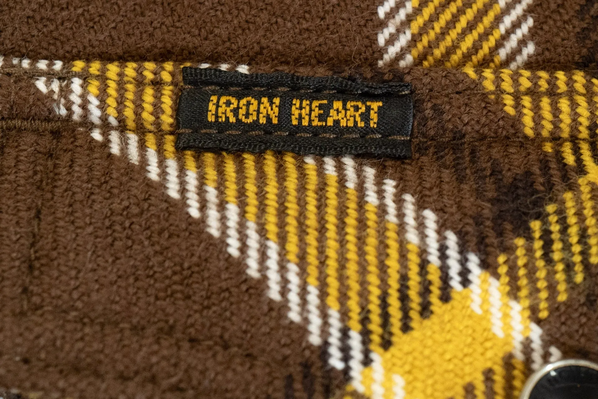 Iron Heart Ultra-Heavy Flannel Crazy Check Western Shirt (Mustard Brown)