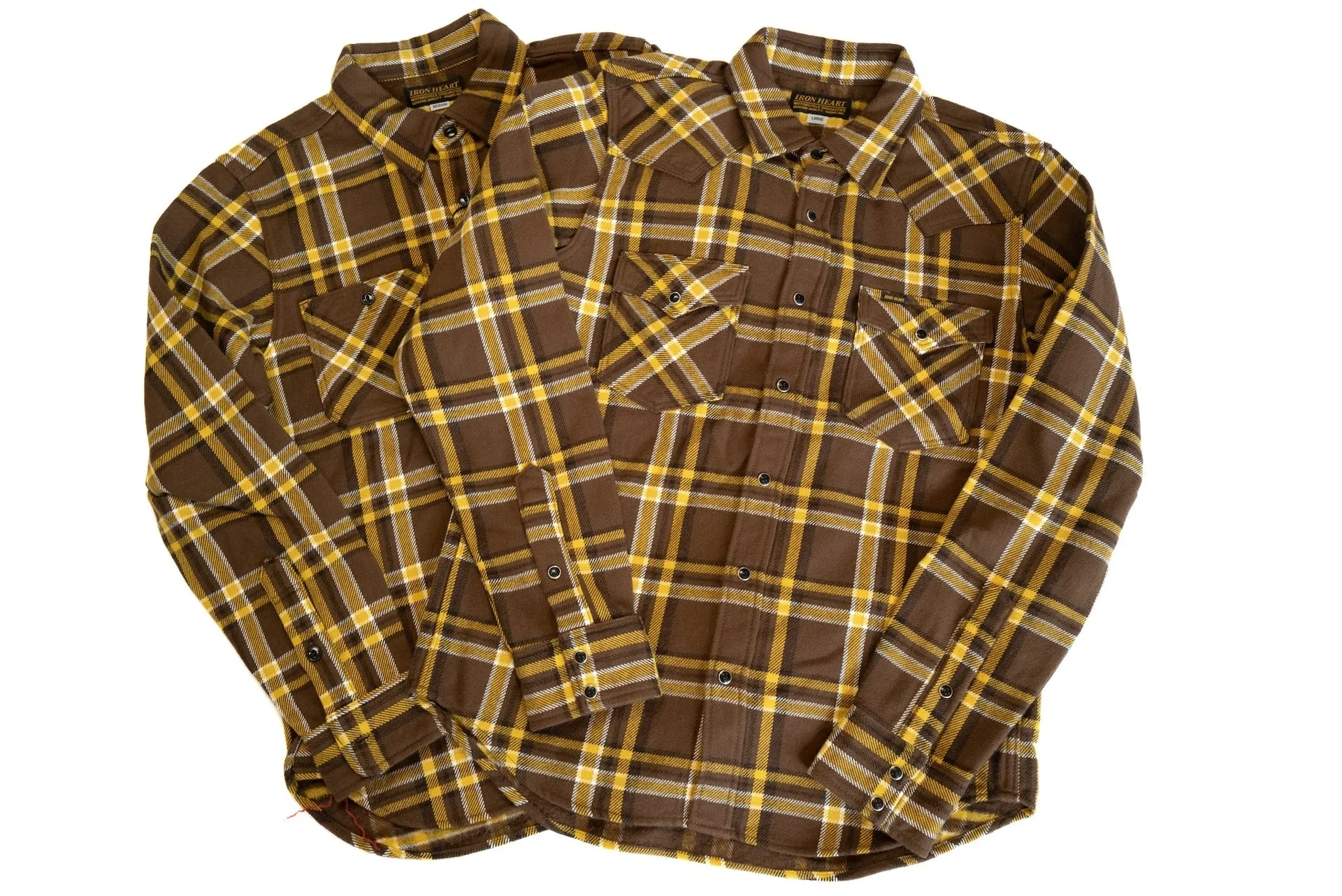 Iron Heart Ultra-Heavy Flannel Crazy Check Western Shirt (Mustard Brown)