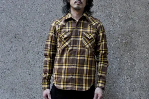 Iron Heart Ultra-Heavy Flannel Crazy Check Western Shirt (Mustard Brown)