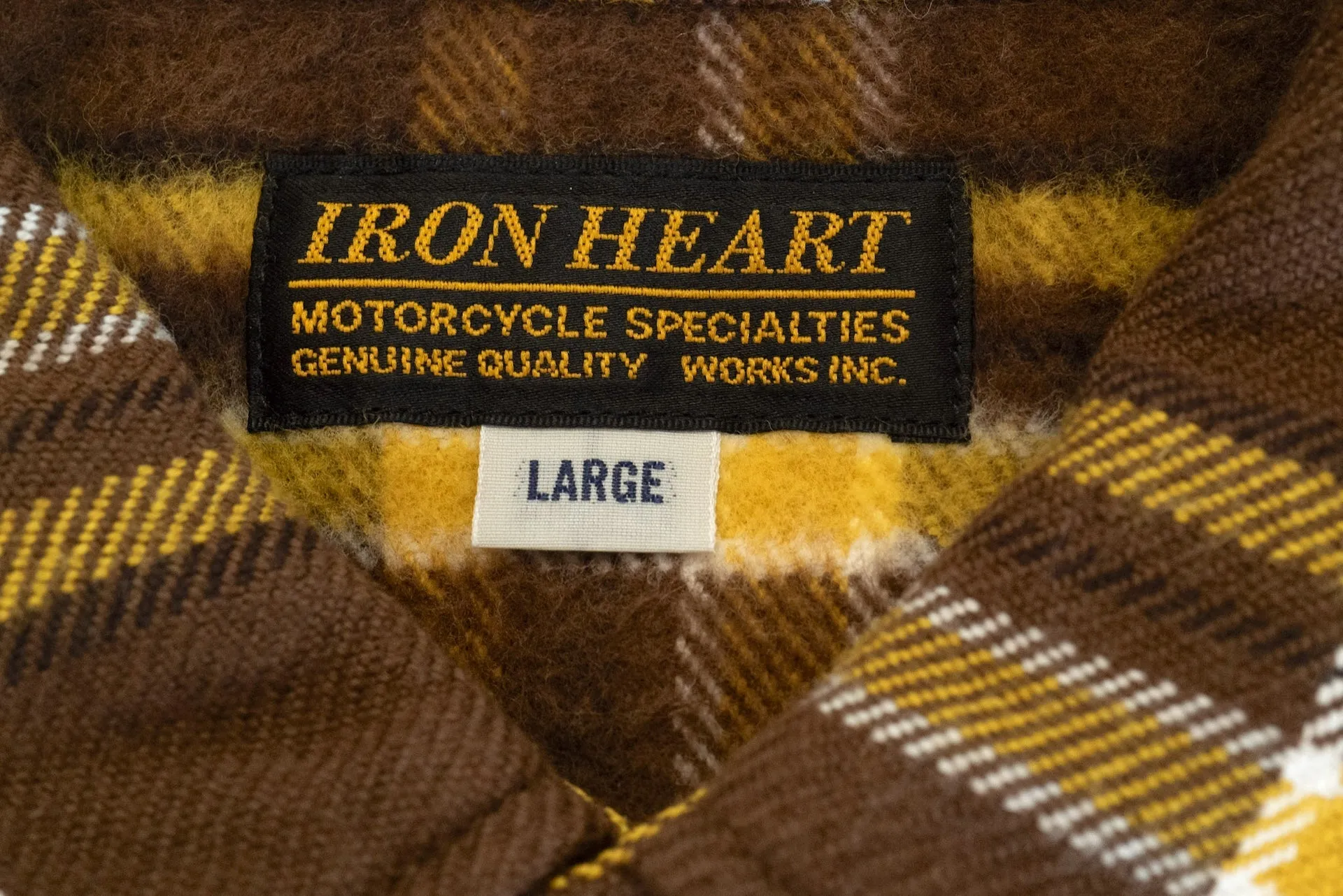 Iron Heart Ultra-Heavy Flannel Crazy Check Western Shirt (Mustard Brown)