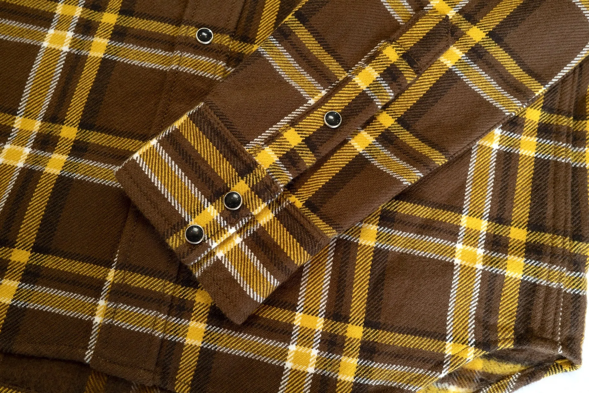 Iron Heart Ultra-Heavy Flannel Crazy Check Western Shirt (Mustard Brown)