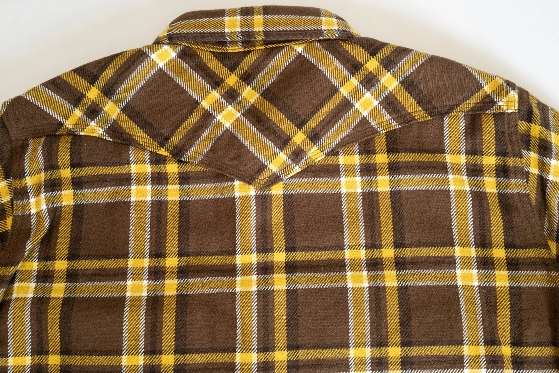 Iron Heart Ultra-Heavy Flannel Crazy Check Western Shirt (Mustard Brown)