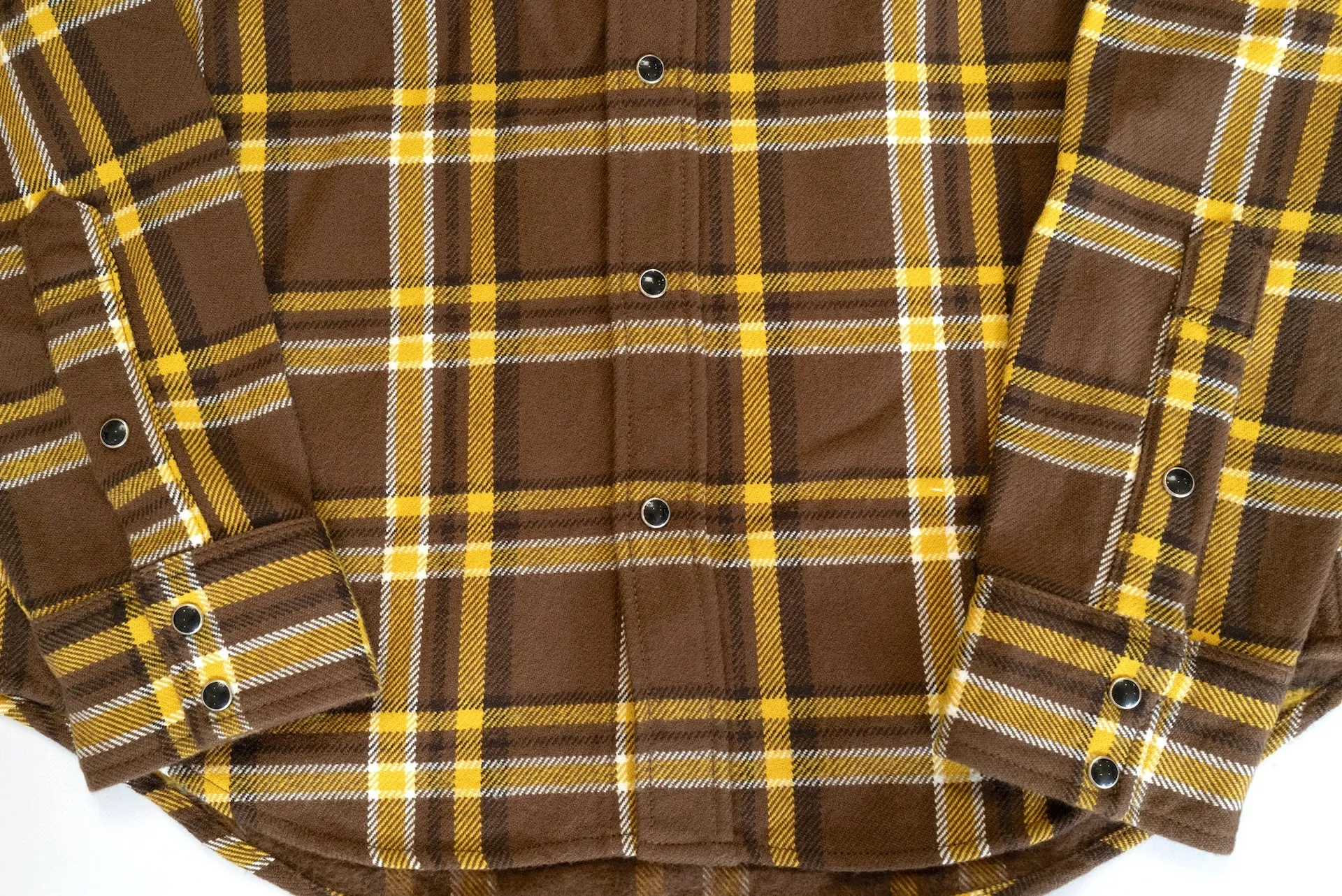 Iron Heart Ultra-Heavy Flannel Crazy Check Western Shirt (Mustard Brown)