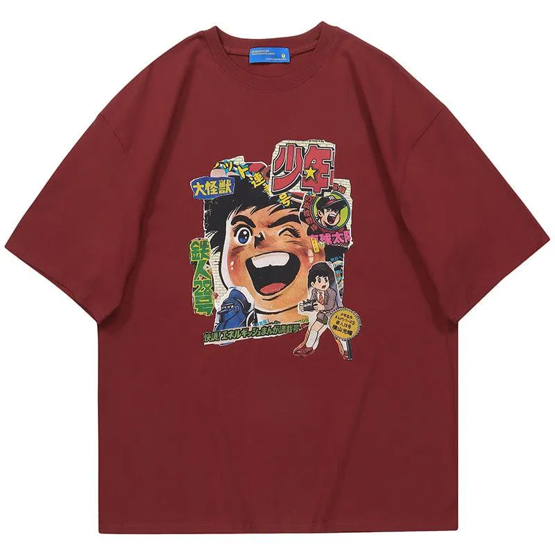 Japanese Cartoon Print T-shirt