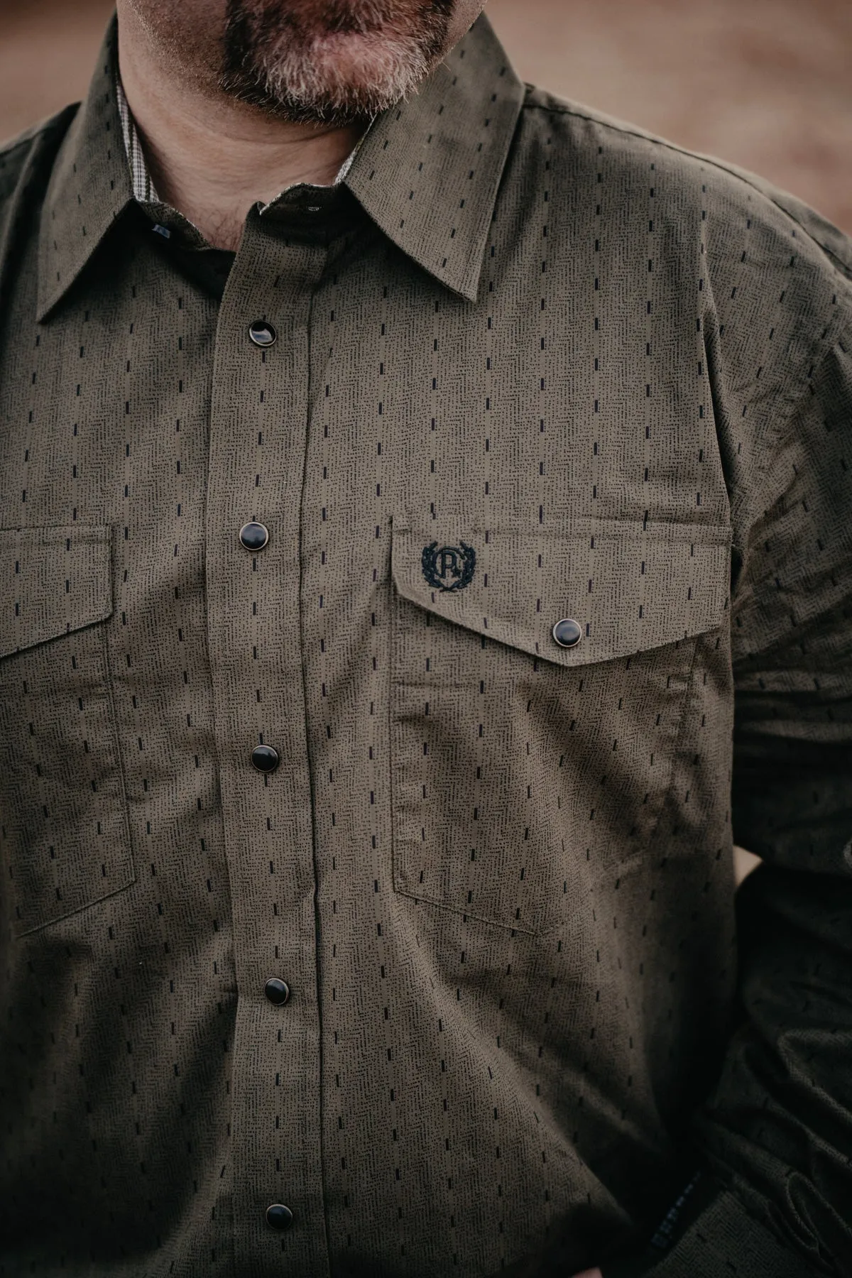 'Jerry' Olive Mini Print Pearl Snap by Panhandle  (XXL ONLY)