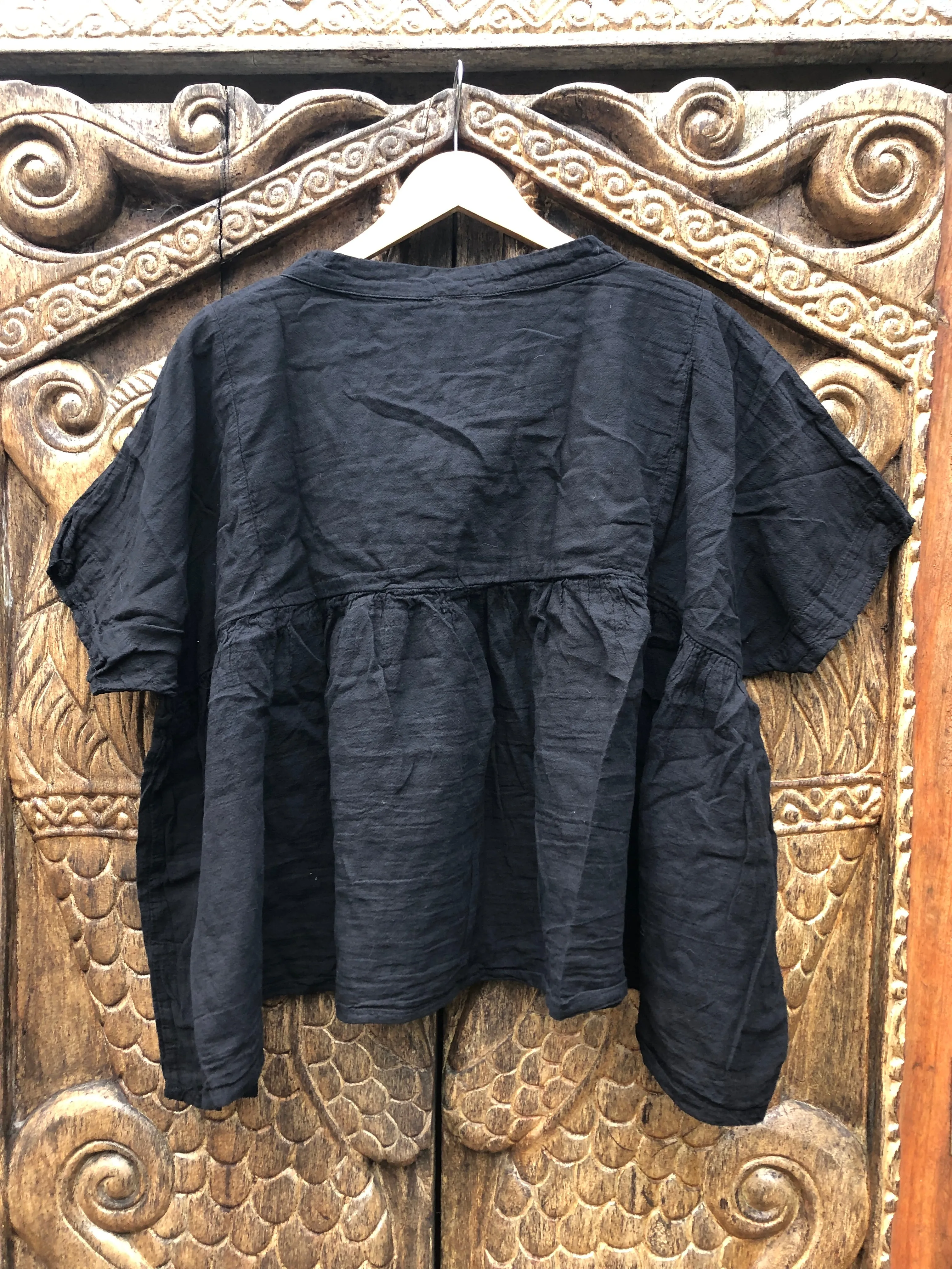 Karuna Blouse - Mexican Fiesta Black with Orange and Yellow Petals