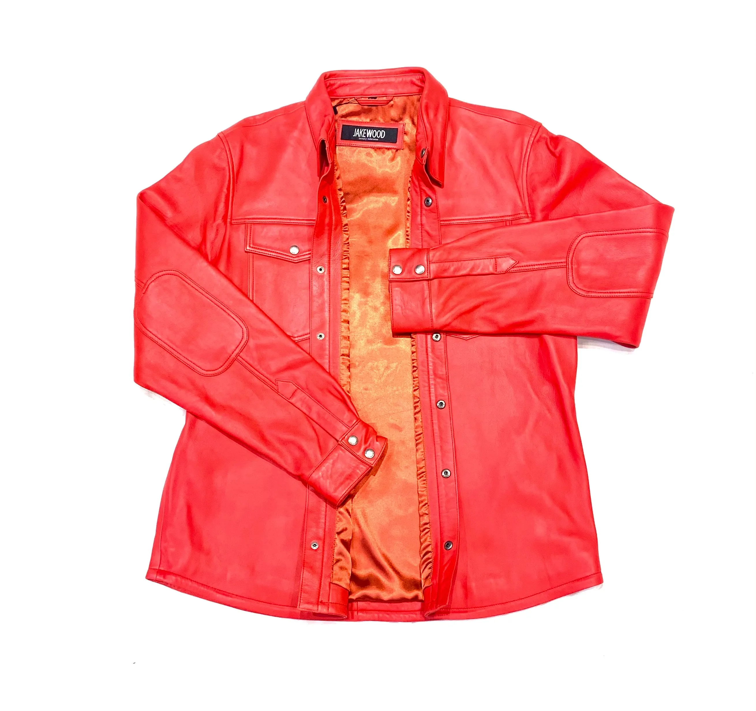 Kashani Men's Light Red Lambskin Button-Up Shirt