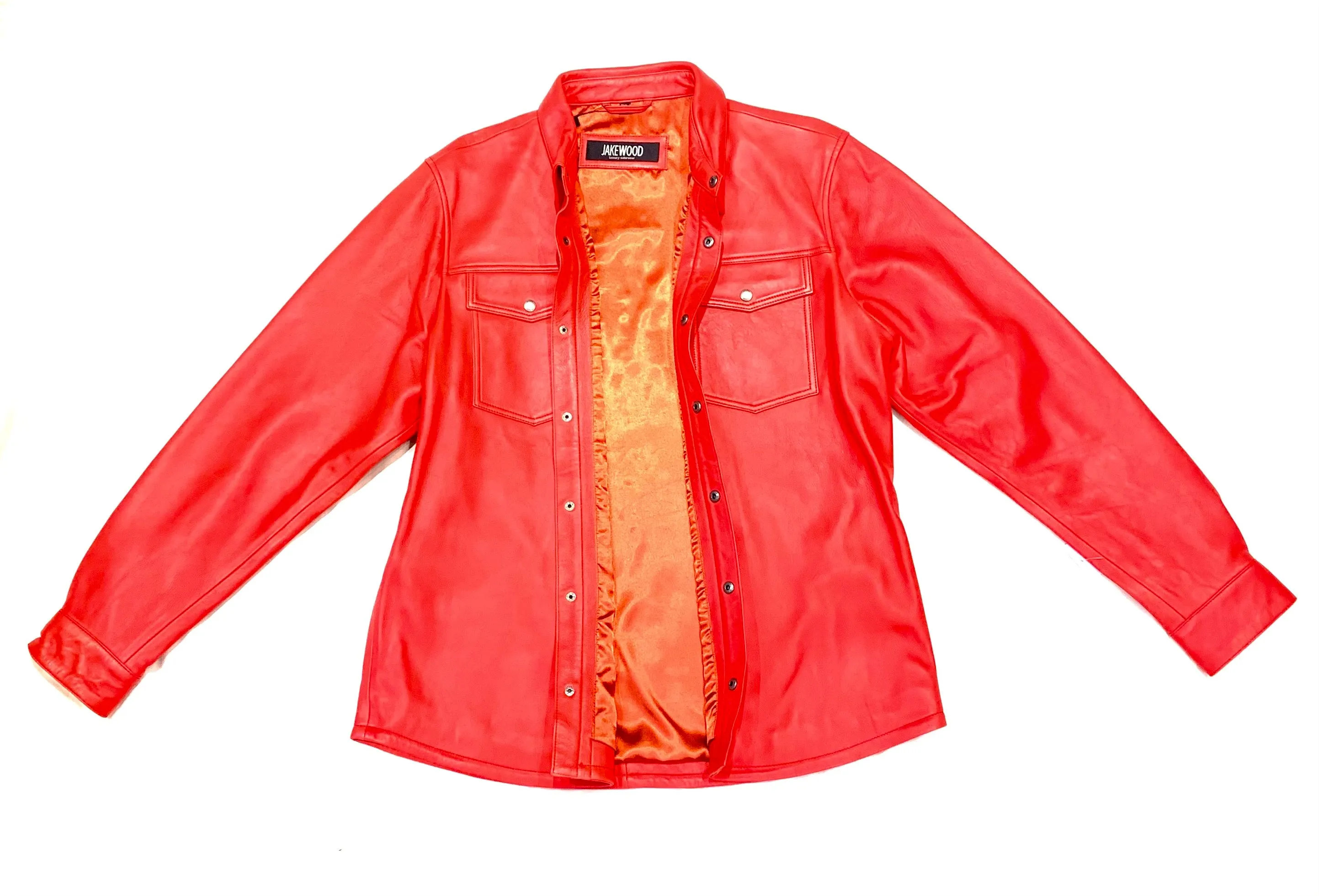 Kashani Men's Light Red Lambskin Button-Up Shirt