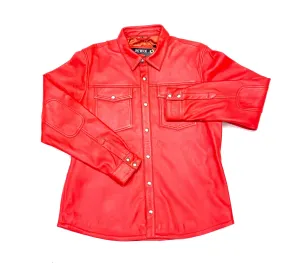 Kashani Men's Light Red Lambskin Button-Up Shirt