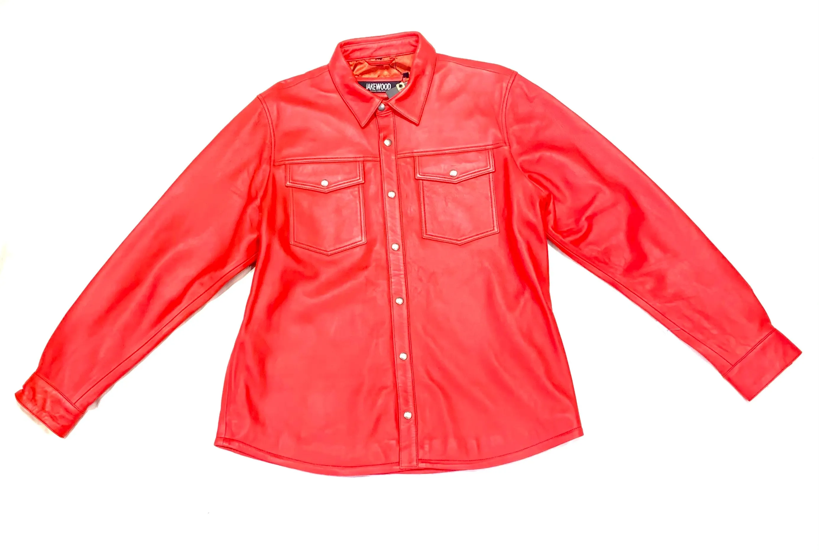 Kashani Men's Light Red Lambskin Button-Up Shirt