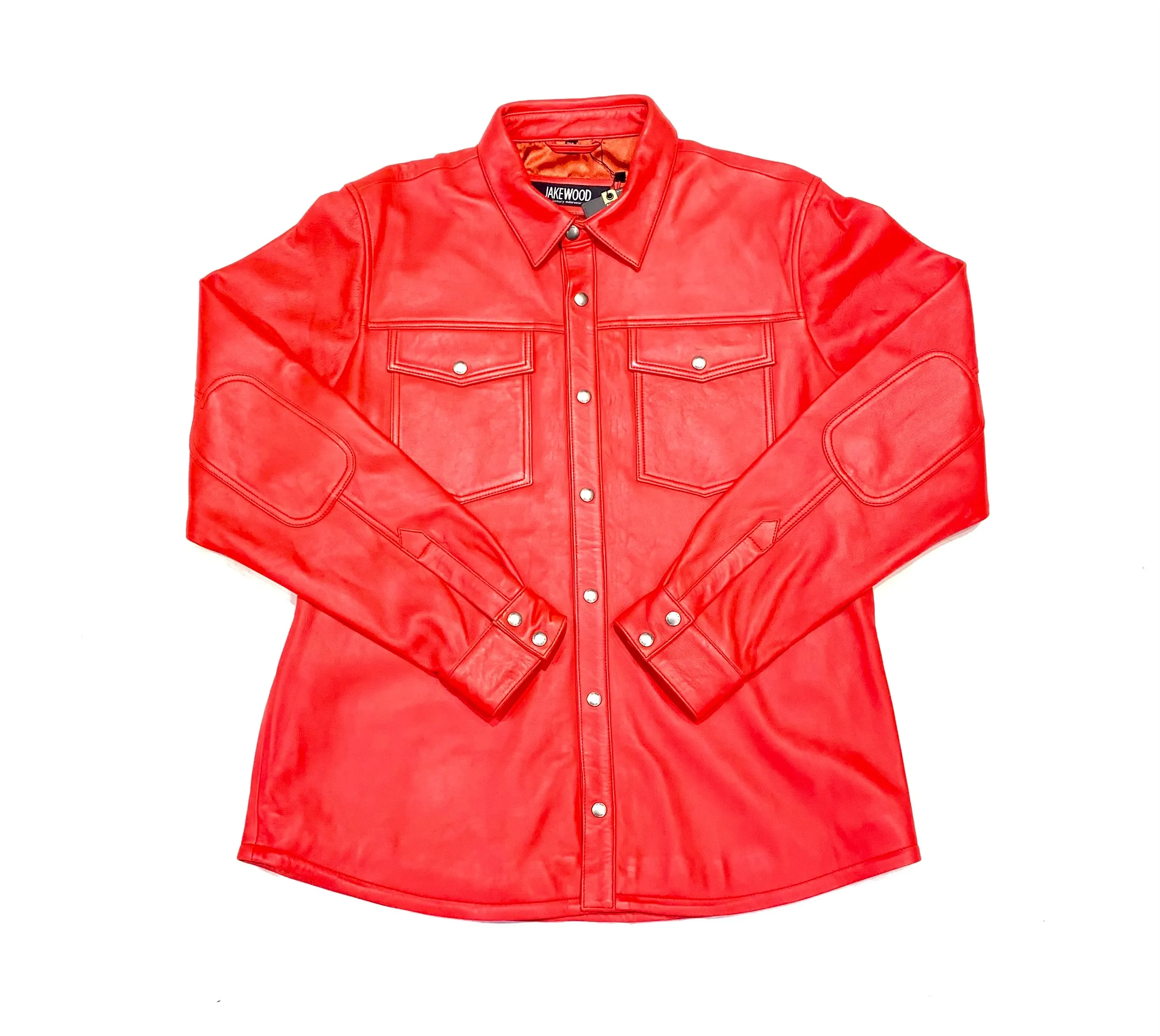 Kashani Men's Light Red Lambskin Button-Up Shirt