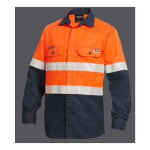 King Gee Shieldtec Lenzing Flame Ratardant Hi-Vis Spliced Open Front Taped Shirt