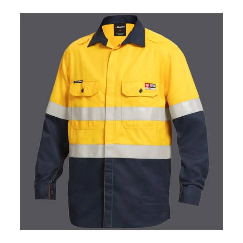 King Gee Shieldtec Lenzing Flame Ratardant Hi-Vis Spliced Open Front Taped Shirt