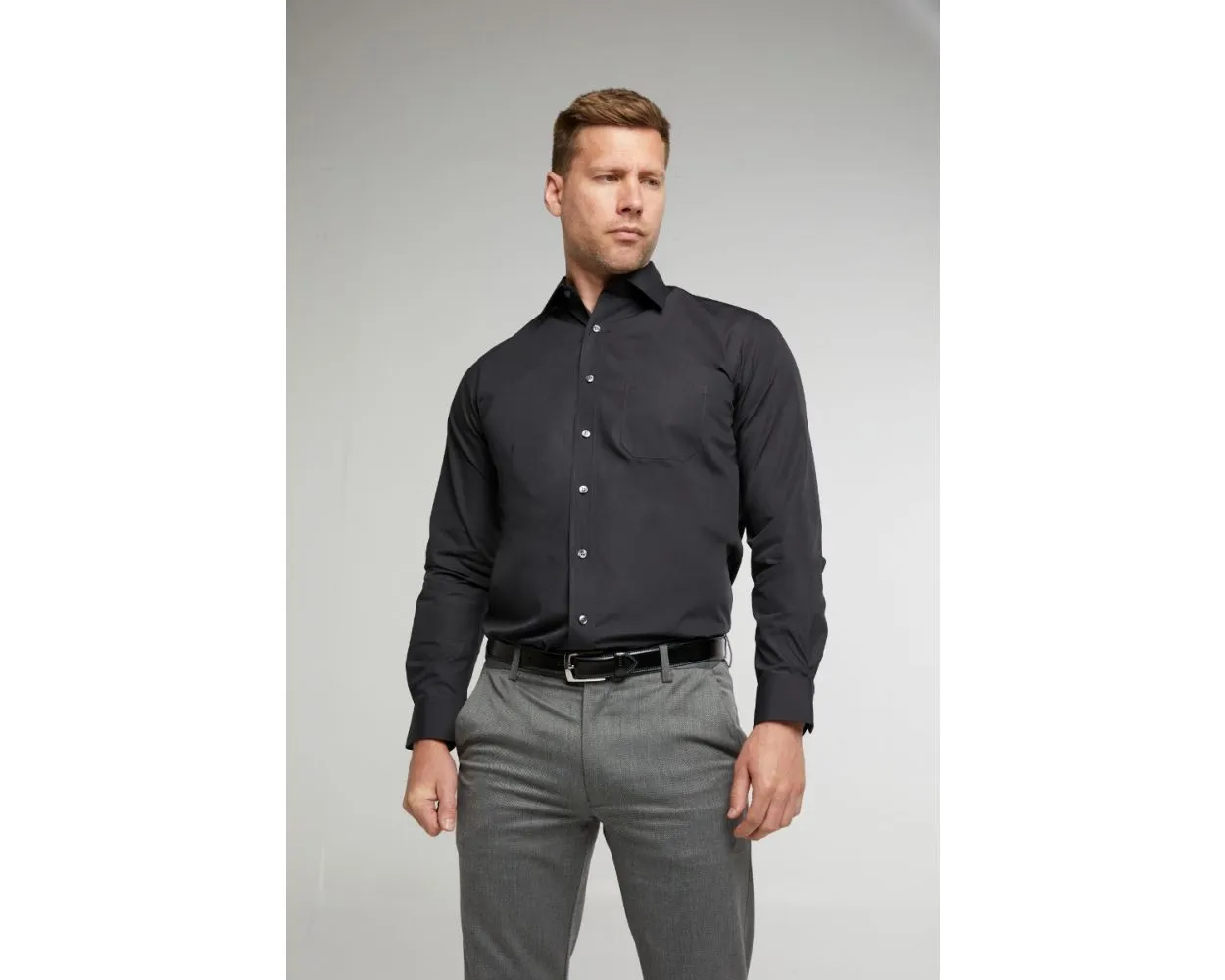 King Sze Classic Easy Care Long Sleeve Shirt - Black
