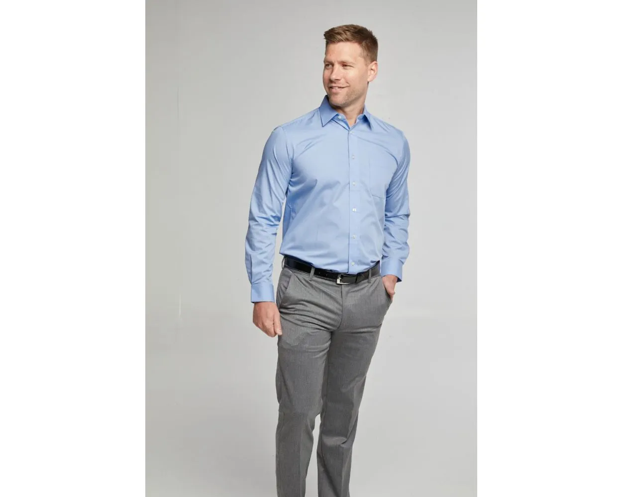 King Sze Classic Easy Care Long Sleeve Shirt - Cornflower