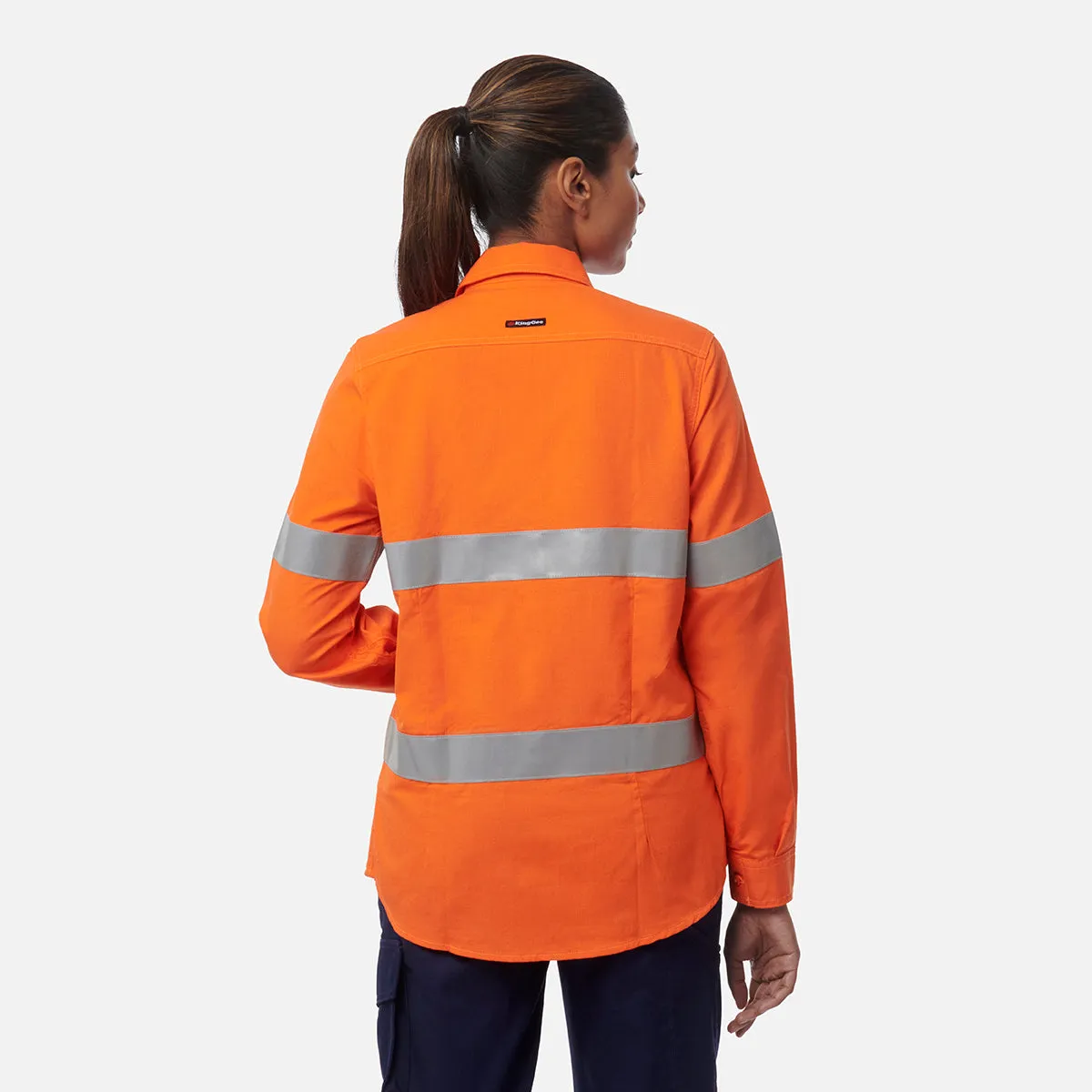 KingGee Women's Shieldtec Lenzing Flame Resistant Hi-Vis Long Sleeve Shirt Taped - Orange