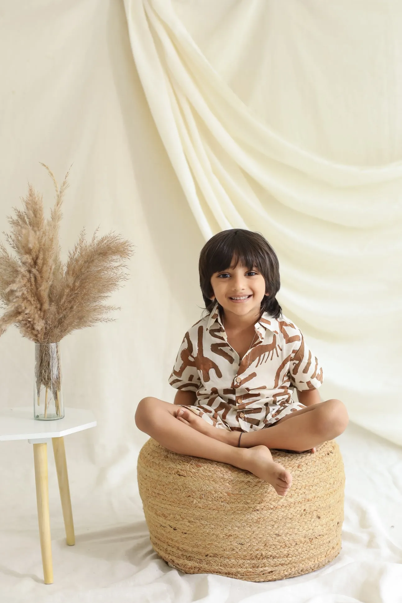 Klingaru Shirt and Shorts Set - Beige Brown Abstract