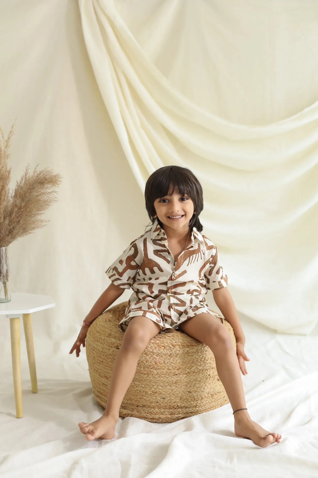 Klingaru Shirt and Shorts Set - Beige Brown Abstract